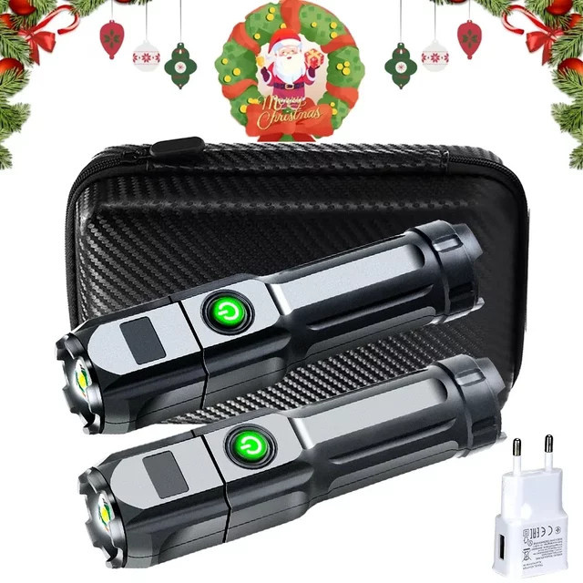Wiederaufladbare LED-Taschenlampe mit Teleskop-Zoom in Schwarz für Outdoor und Notfälle - Bild 1