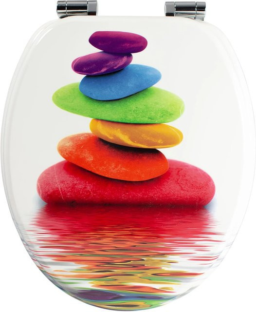 Sanfino WC Sitz Rainbow Stone Toilettendeckel aus Holz mit Absenkautomatik in White und Multicolour, B/T/H: 43,5 x 37,5 x 37,5 cm - Bild 1