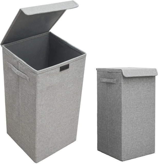 DuneDesign Faltbarer Wäschekorb mit Deckel und Wäschesack, Grau, B/T/H: 60,0 x 30,0 x 30,0 cm - Bild 1