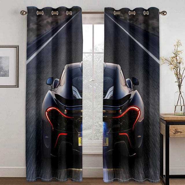 Luxuriöser Vorhang mit 3D-Mechanischem Auto Design, 2-teiliges Set aus Polyester, Schwarz, Höhe: 130 cm, Breite: 100 cm - Bild 1