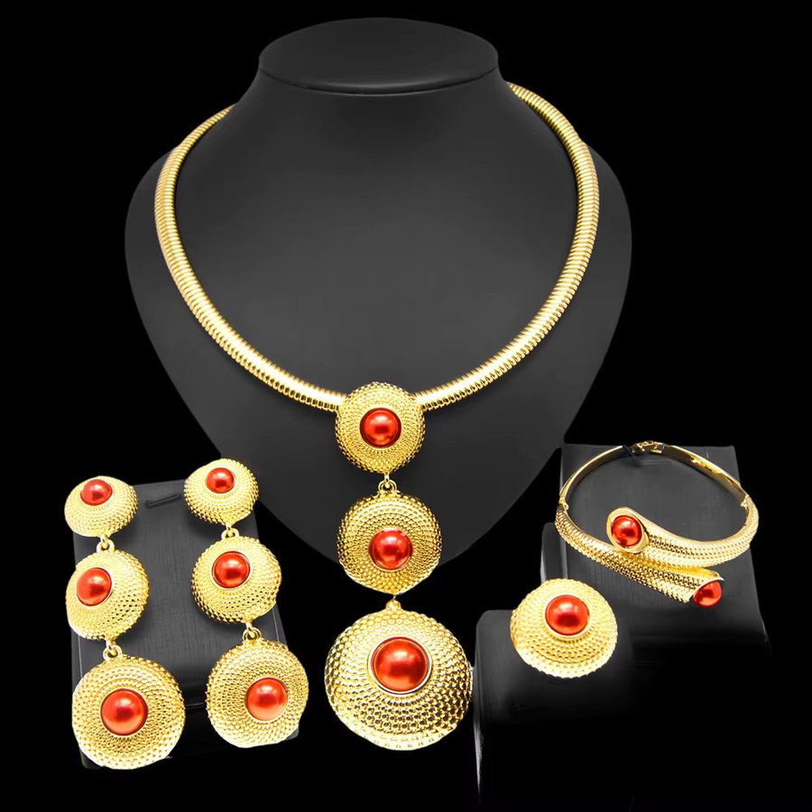 SYHOL Schmuck-Set Halskette, Ohrringe, Gold, Damen - Bild 3