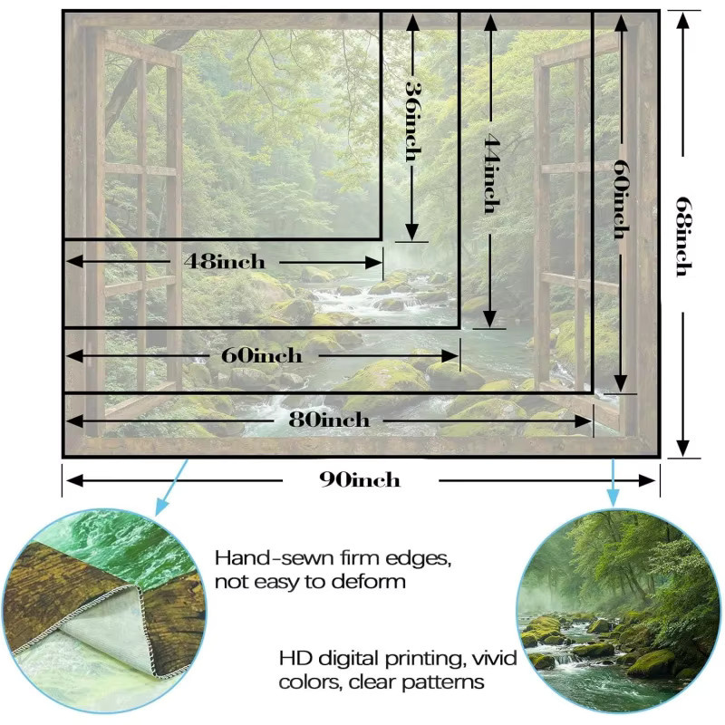 VIKAMA Wandteppich mit Naturmotiv Fensterblick auf grünen Wald in Grün - Bild 3