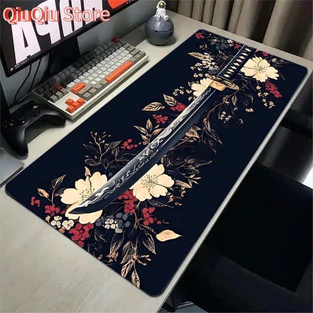 Potdemiel Mousepad Samurai Schwert Design in Schwarz und Weiß, B/T: 90 x 40 cm - Bild 1