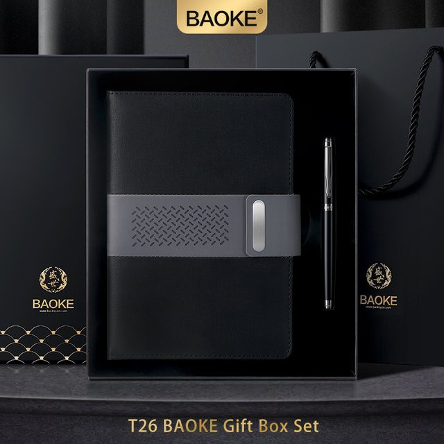 BAOKE T26 Business Geschenkset mit PU-Leder-Notizbuch und Metallstift in Schwarz und Grau - Bild 1