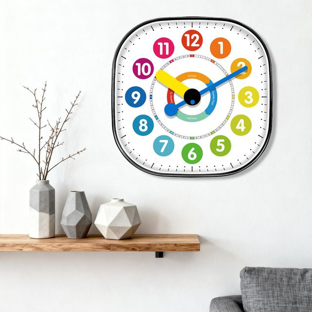 P.Chuang Quadratische Wanduhr mit Quarzwerk in Schwarz und Multicolour, Analoge Dekoration für Zuhause und Büro, B/H/T: 30,48 x 30,48 x 3,05 cm - Bild 1
