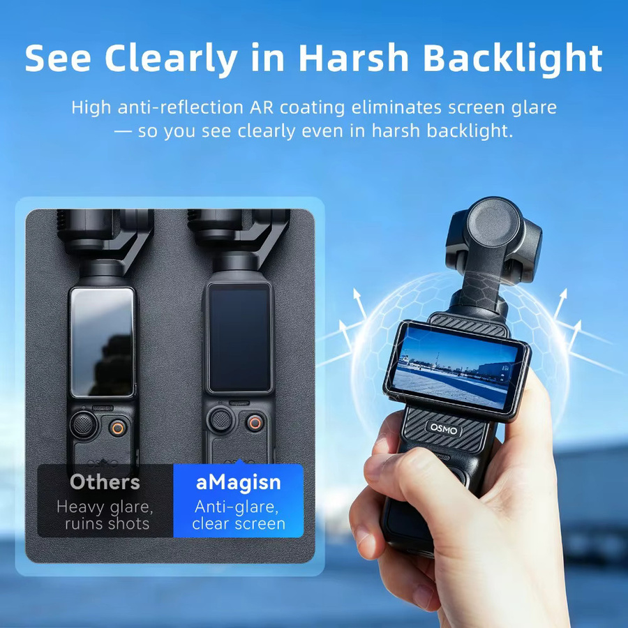 aMagisn AR Ultra-Clear Premium Panzerglas für DJI Osmo Pocket 4 und DJI Osmo Pocket 3, Transparenter Bildschirm- und Objektivschutz mit Blendschutz - Bild 4
