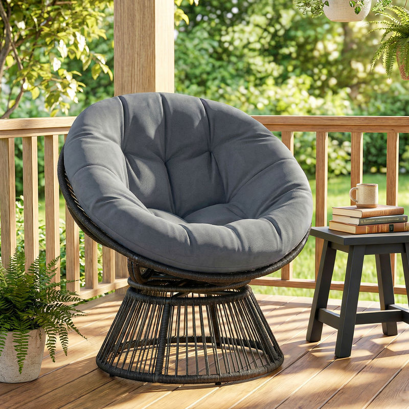 Outsunny Papasansessel 360 Grad drehbar aus Polyrattan mit Kissen in Grau - Bild 2