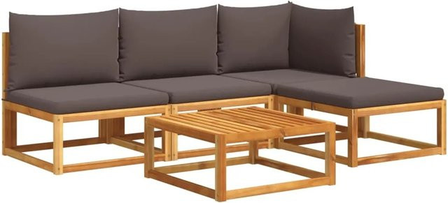 vidaXL 5-tlg. Garten-Sofagarnitur aus geöltem Akazienholz mit grauen Kissen - Bild 1