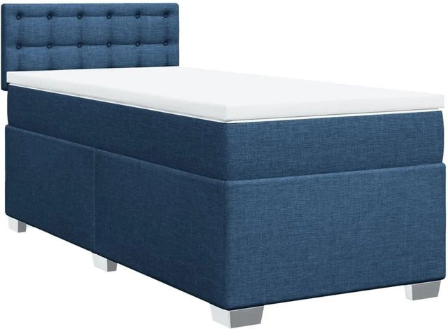 vidaXL Boxspringbett mit Matratze in Blau und Weiß, Hybridbett mit Taschenfederkern und USB-Anschluss, B/T: 90 x 200 cm - Bild 1