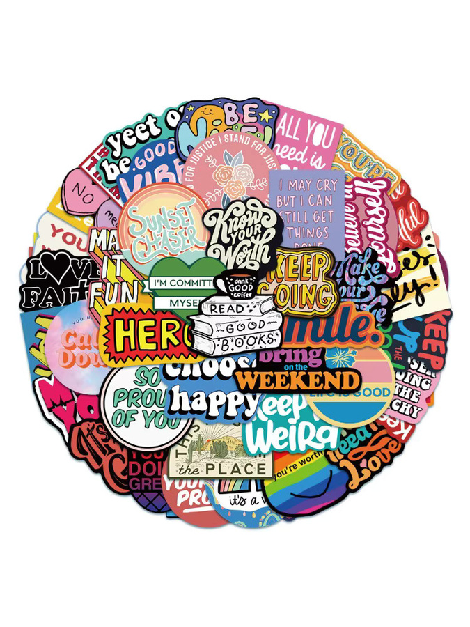 50 Stück englische Spruch-Graffiti-Aufkleber in Multicolour von Sticker Story Store für Laptop, Handyhülle und Gepäck - Bild 4