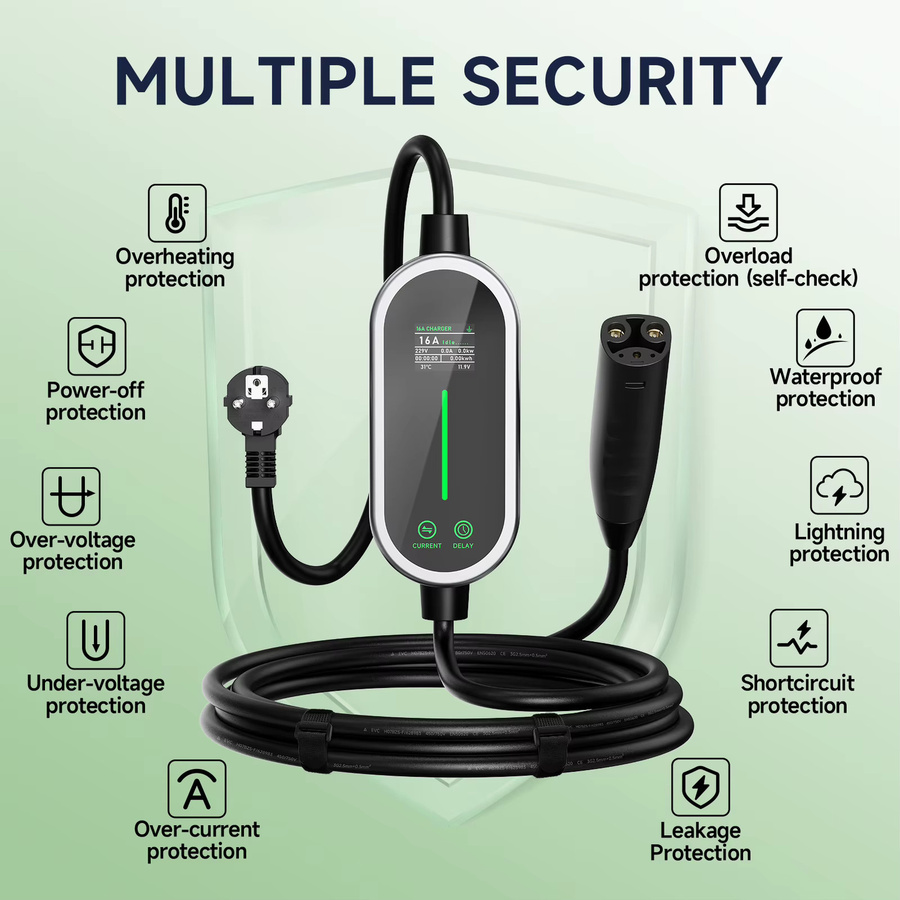 AFYEEV Tragbares EV-Ladegerät für Tesla mit EU-Stecker, 16A 3600W, 5m Kabel, Farbe: Schwarz, kompatibel mit Tesla Model X, Y, S, 3 und Cybertruck - Bild 2