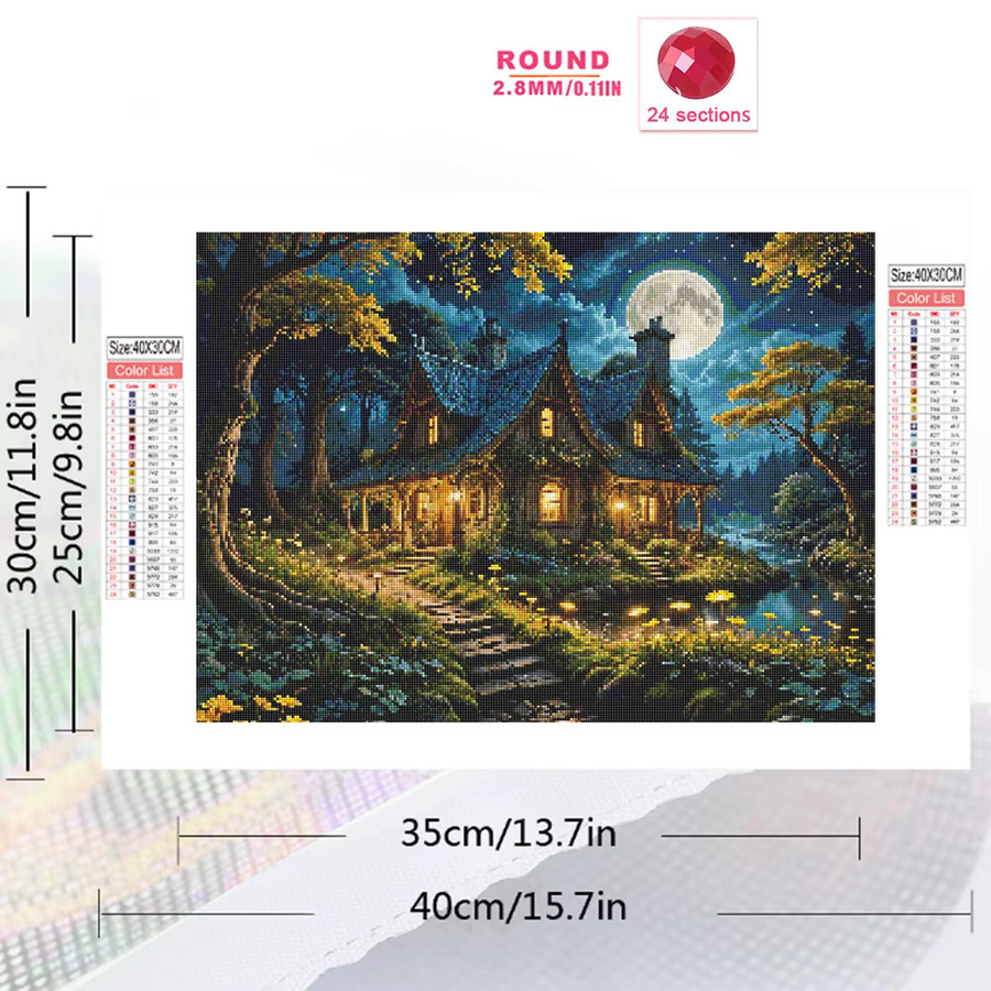 EverShine DIY Diamantmalerei Set 5D Landschaft mit Mond und Wald in Multicolour als Wanddeko mit Vollbohrer Rund-Steinen - Bild 2