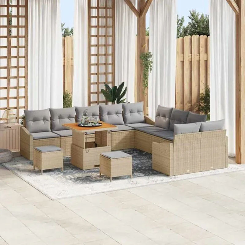Vidaxl Garten-Sofa-Set aus Polyrattan und Metall, 13-teiliges modulares Loungemöbel mit Fußhocker in Beige und Grau, B/T/H: 100 x 100 x 71 cm - Bild 1