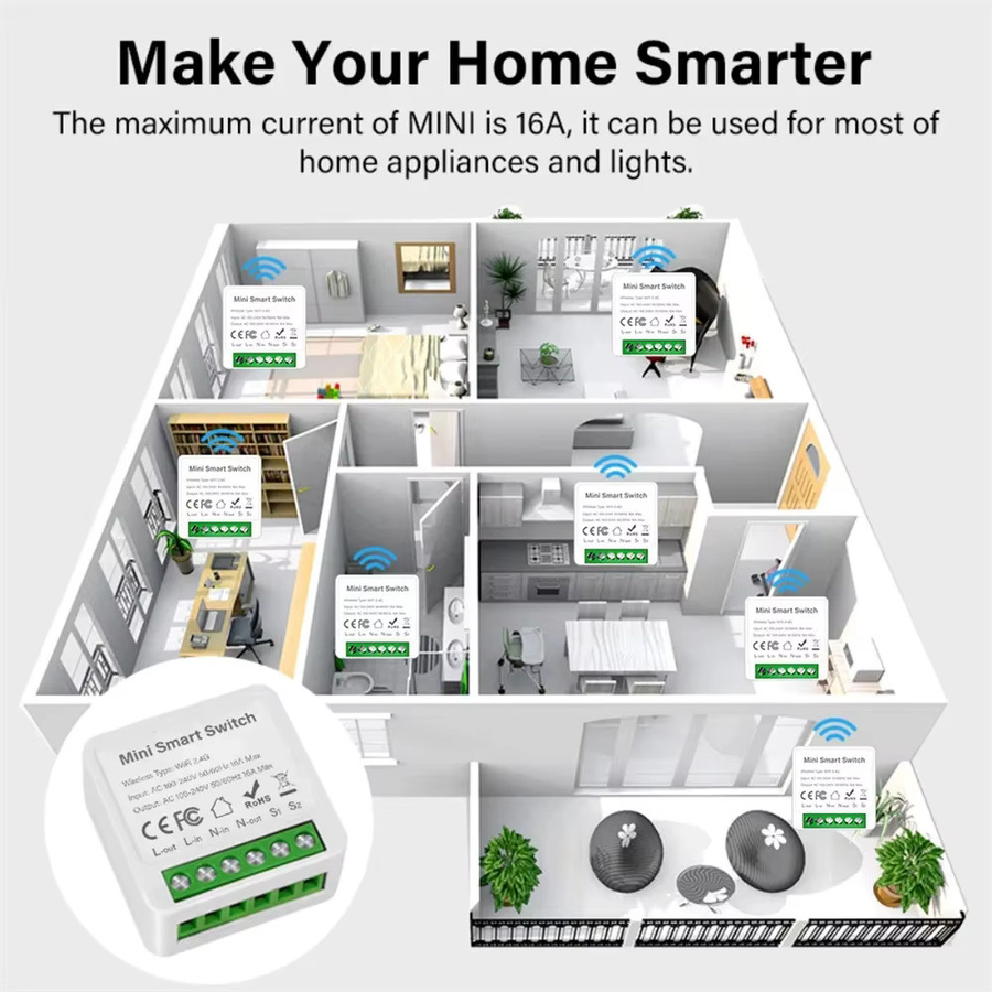 Tuya Smart Switch WLAN ZigBee Automatisierungs-Schalter Relais-DIY-Modul 20A 2-Wege mit Sprachsteuerung für Home Assistant, Weiß - Bild 3