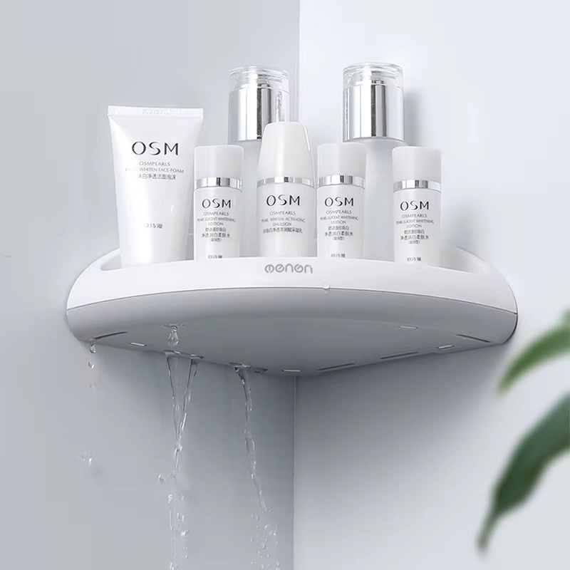 WIKHOSTAR Eckregal für Badezimmer und Küche, Wandmontage, Shampoo-Halter aus Kunststoff in Matt, Grau oder Weiß - Bild 3