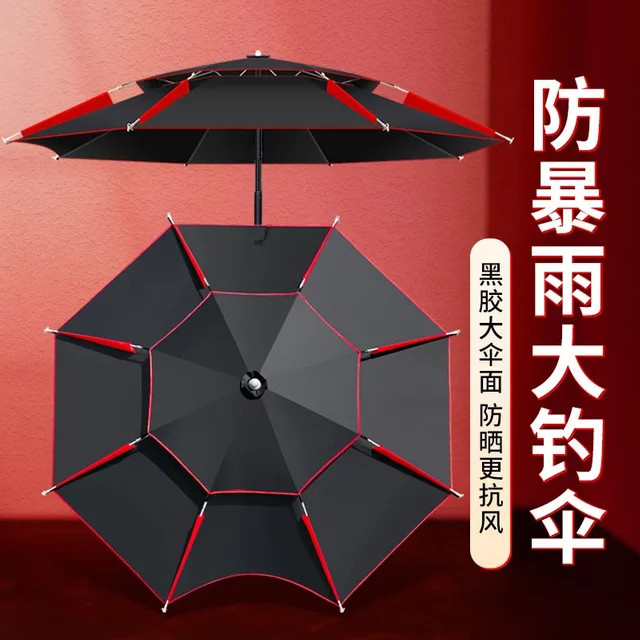 Regen- und Sonnenschirm für Outdoor-Camping und Strand mit verstellbarer Einstellrichtung, 1,8–2,6 m, Schwarz und Orange - Bild 1