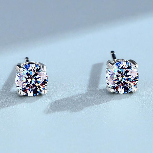 POMOiii Ohrringe, Moissanit, Sterlingsilber, Unisex, 6.5 mm, grau - Bild 1