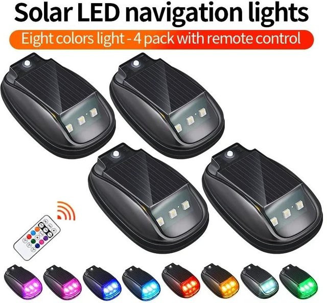 YJMP Auto Parts RGB LED Stroboskoplicht Set mit Fernbedienung, wasserdichte solarbetriebene Warnlichter für Auto und Innenraum, Multicolor, Schwarz - Bild 1