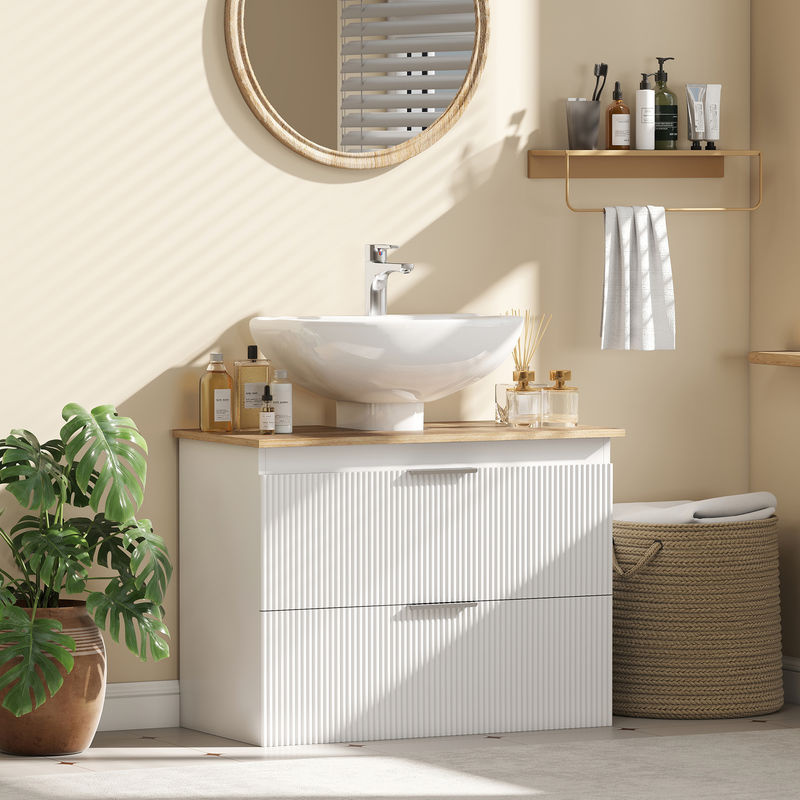 HOMCOM Waschbeckenunterschrank Badezimmerschrank mit zwei Schubladen in Weiß und Natur, B/T/H: 80 x 40 x 60 cm - Bild 2