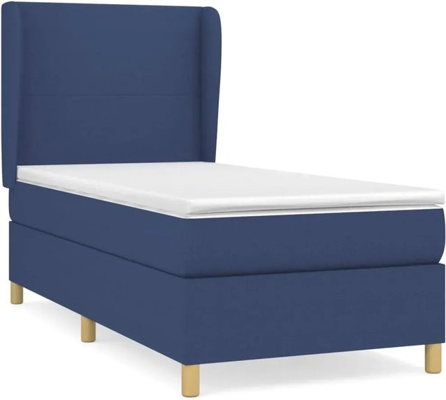 vidaXL Boxspringbett mit Matratze in Blau und Weiß, Hybrid-Design mit Taschenfederkern, B/T/H: 90 x 200 x 128 cm - Bild 1