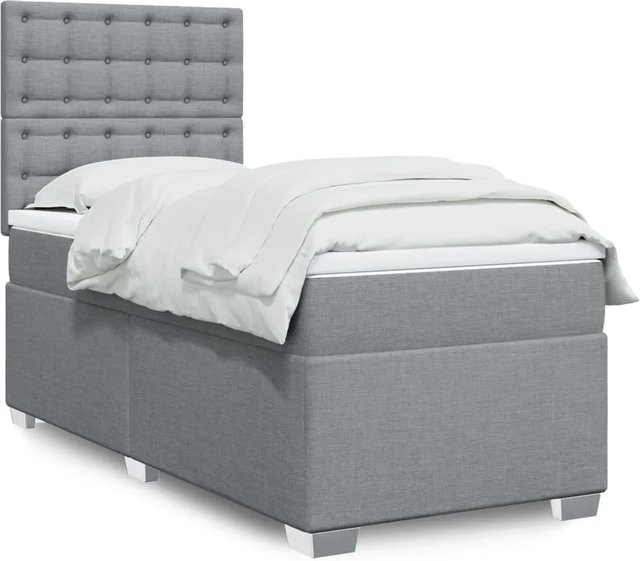 vidaXL Boxspringbett Hybrid mit Matratze und USB-Ladeport in Hellgrau, B/T: 80 x 200 cm - Bild 1