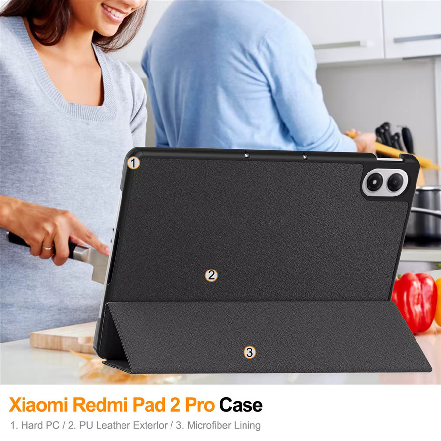 Smart Case für Xiaomi Redmi Pad 2 Pro 12,1 Zoll 2025 mit klappbarem Flip-Ständer und Auto-Sleep-Funktion in Schwarz - Bild 5