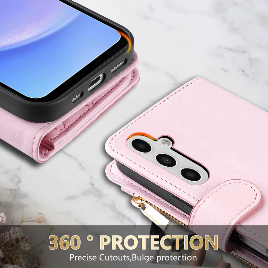 Leder-Brieftasche mit Reißverschluss und Magnetverschluss für Samsung Galaxy S21 Ultra S21 FE S20 Plus S20 FE A23 M13 in Schwarz oder Pink - Bild 4