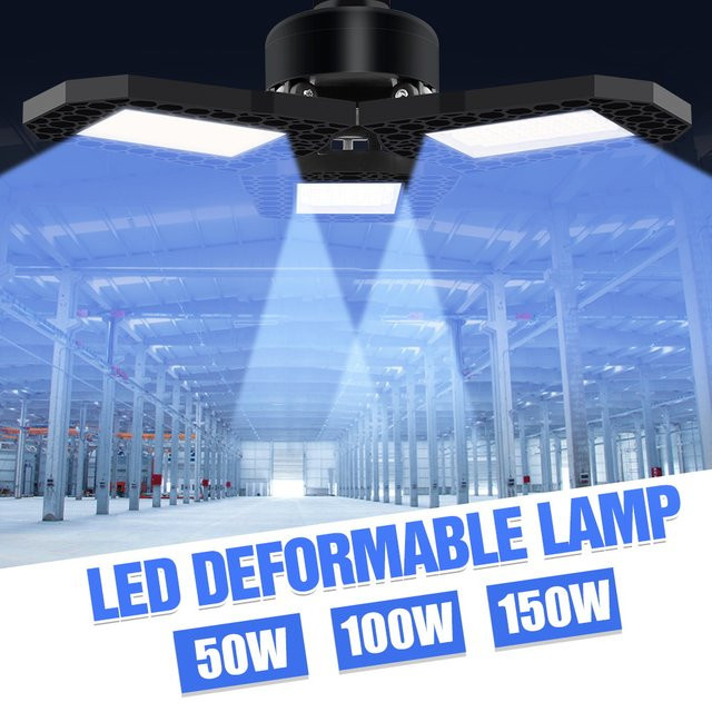 CanLing 150W LED-Garagenleuchte E27 Schwarz verformbare Deckenlampe für Werkstatt und Keller - Bild 1