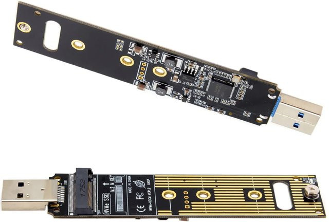 deepartner NVMe M.2 zu USB 3.1 Konverter Gehäuse für SSD 2230/2242/2260/2280 mit USB Type-A und Type-C Anschlüssen, Schwarz - Bild 1