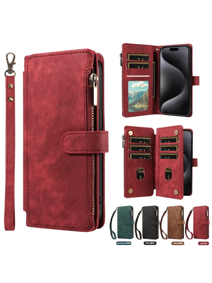 EAACAA Flip Wallet Handyhülle aus PU-Leder für iPhone 11 bis iPhone 17 Pro Max in Schwarz und Rot - Bild 7