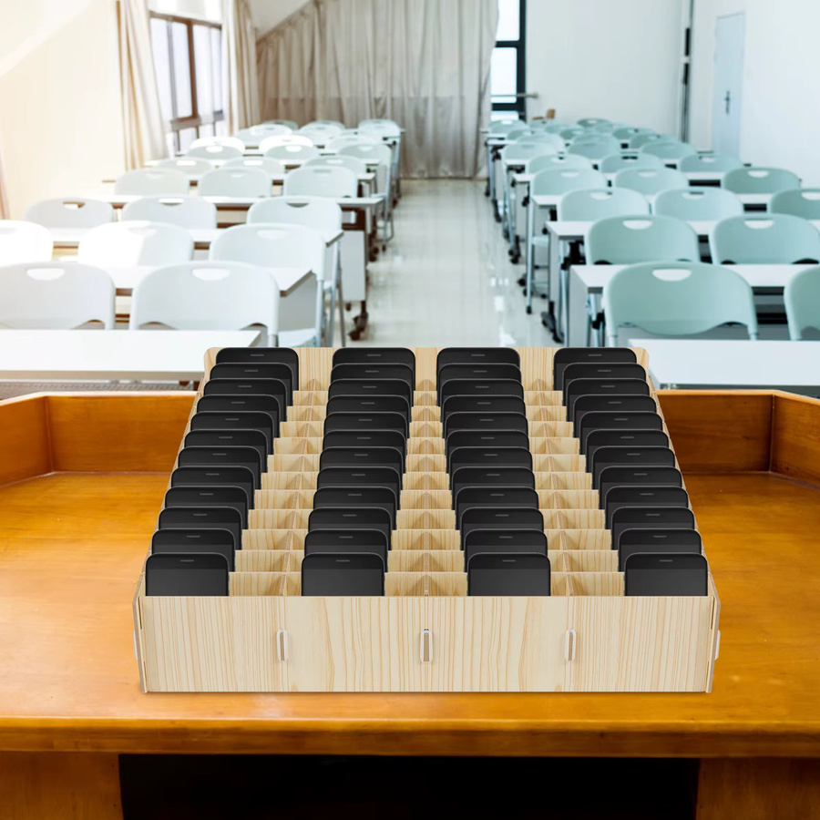 Multifunktionale Handy-Aufbewahrungsbox aus Holz mit 12/48 Gitterfächern als Desktop-Organizer für das Büro oder das Klassenzimmer - Bild 3