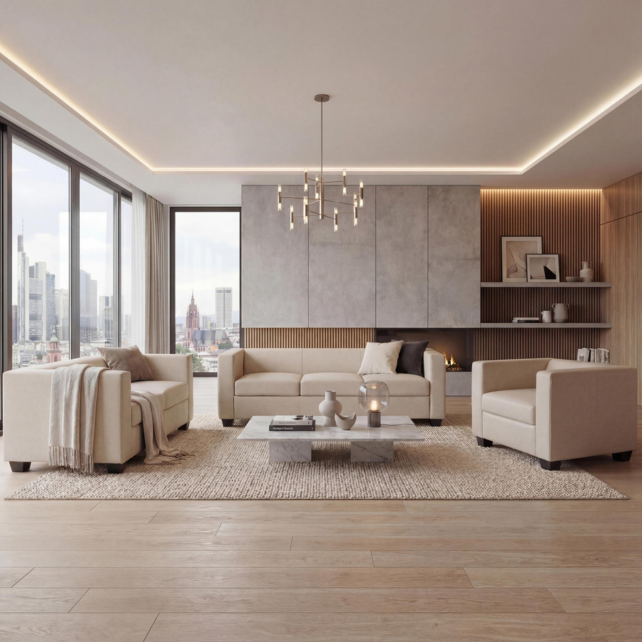 MCW 3-2-1 Couchgarnitur Lille aus Kunstleder in Creme - Bild 1