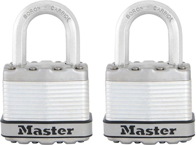 Master Lock Vorhängeschloss Excell M1EURT aus laminiertem Stahl in Silber/Grau, 3er Pack - Bild 1