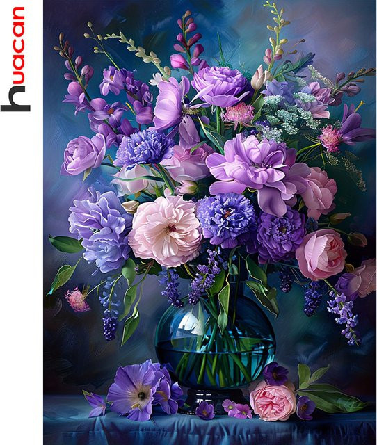 Huacan Diamant-Malerei Blumenvase als Diamant-Stickerei Komplettset, Multicolour, B: 30,0 cm, H: 20,0 cm, T: 20,0 cm - Bild 1