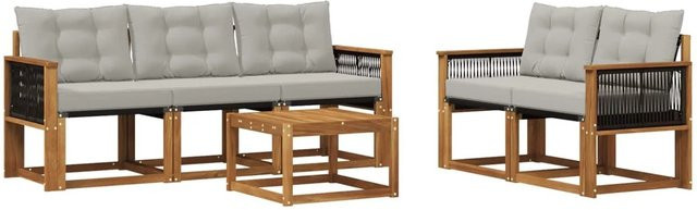 vidaXL Outdoor-Sofagarnitur aus Akazienholz mit Textilene und Kissen in Grau und Natur - Bild 1