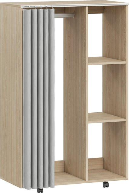 HOMCOM Kleiderschrank mit Kleiderstange und offenen Regalen, rollbares Aufbewahrungsmöbel mit 4 Rollen, Naturholzoptik, B/T/H: 80 x 40 x 128 cm - Bild 1