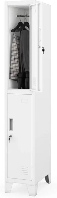 JAN NOWAK Umkleideschrank BARTEK mit 2 Abteilen, Schließfachschrank aus Metall in Weiß, H x B x T: 172 x 29,2 x 45 cm - Bild 1