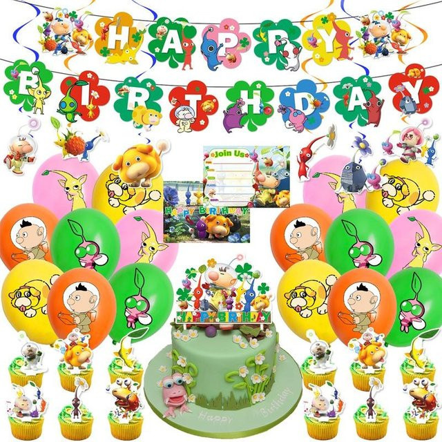 FrostFlora Pikmin-4 Party-Dekorations-Set für Kinder mit Banner, Ballons, Tortenaufsatz und Girlanden in Mehrfarbig - Bild 1