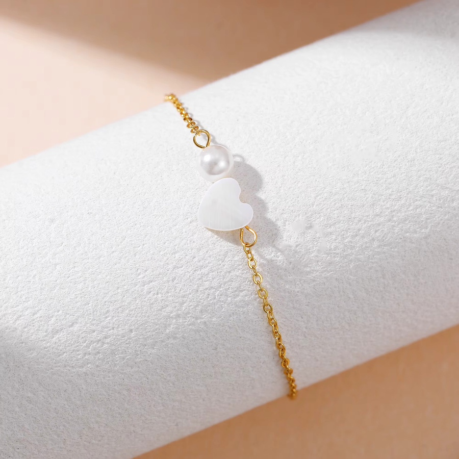 Erpels Armband, Herz, Weiße Shell Imitation Perle, Gold Farbe, Damen - Bild 4