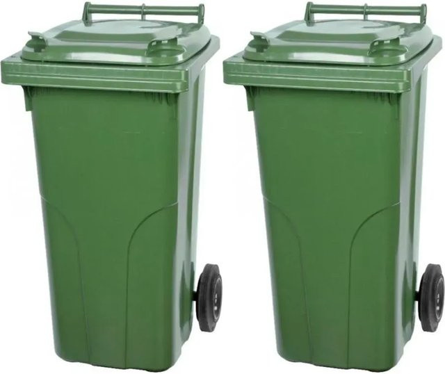 PROREGAL SuperSparSet 2x Mülltonne mit 2 Rädern aus HDPE-Kunststoff, 120 Liter, Grün - Bild 1