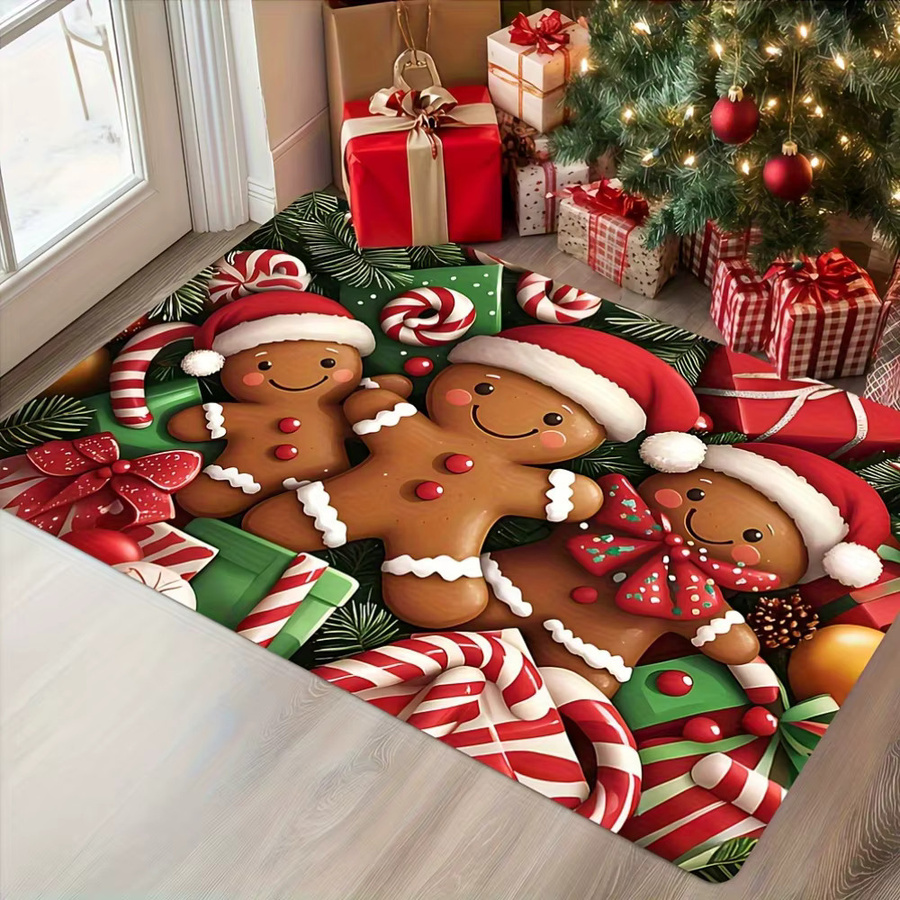 VIKAMA Weihnachts-Druckteppich mit Cartoon Drei Lebkuchenmänner für Badezimmer und Heimdekoration - Bild 2