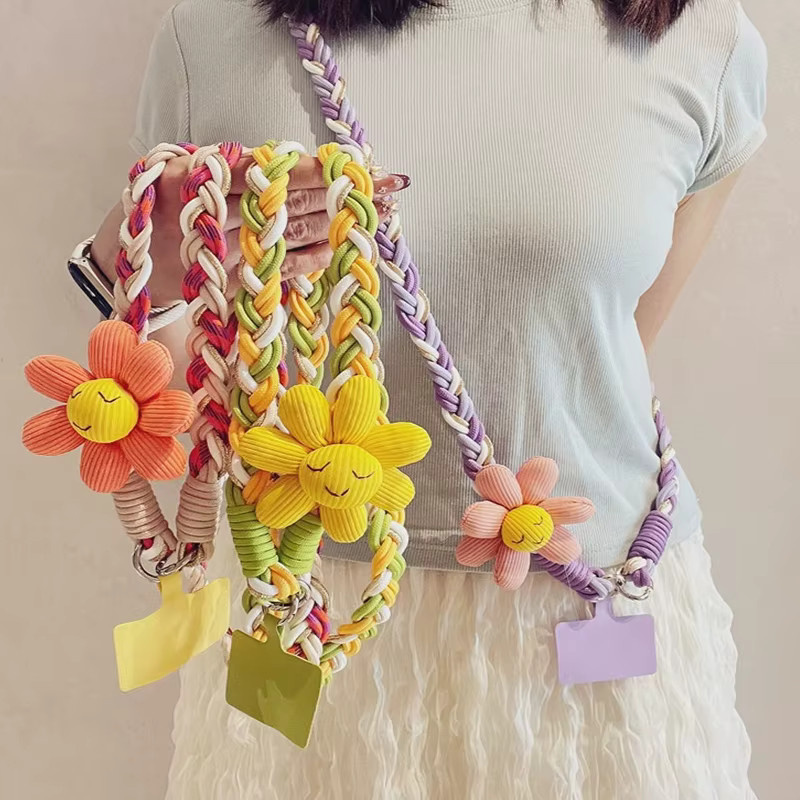 DOLANBIA Smiley-Blumen Handy-Lanyard in Multicolour, 118 cm Stoff-Telefonkette mit gewebtem Riemen für dein Mobiltelefon - Bild 3