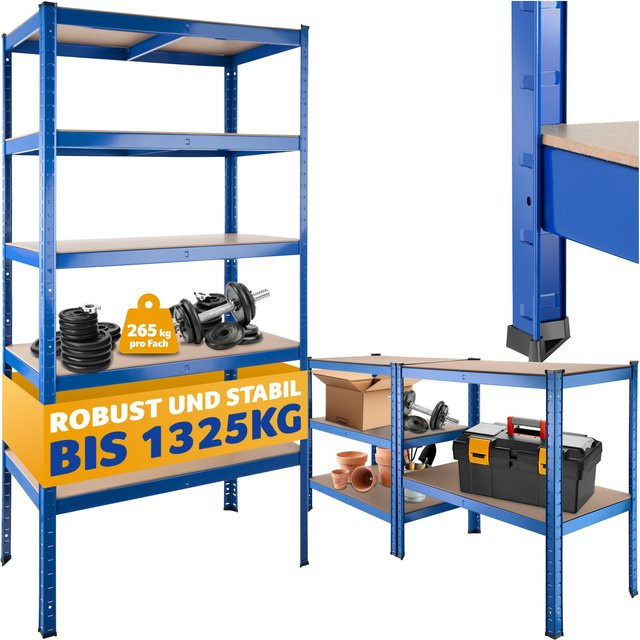 tectake Schwerlastregal Blau mit 5 verstellbaren Böden, B/T/H: 90,5 x 45,5 x 180,5 cm - Bild 1