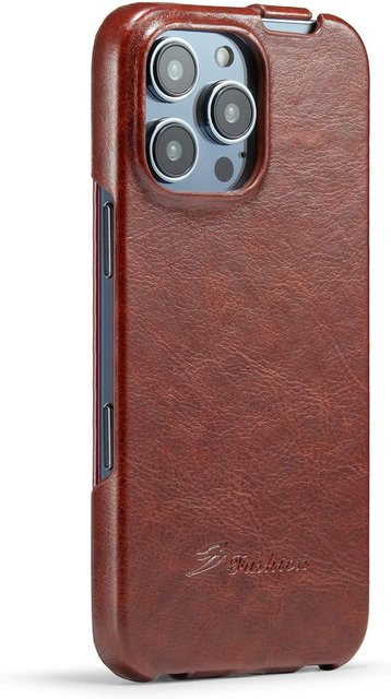 Retro Leder Handyhülle für Apple iPhone 15 Pro Max 16 Plus 14 13 12 11 in Braun mit vertikalem Flip und Hartschalen-Rückseite - Bild 1