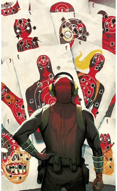 Komar Vlies Fototapete Marvel Deadpool Target Shooting in Rot - Bild 1