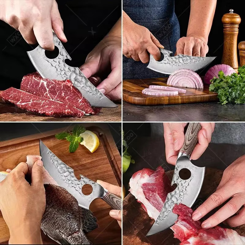 WXCOO Handgefertigtes Tranchiermesser aus Edelstahl mit Schutzhülle, Silber/Holz - Bild 4