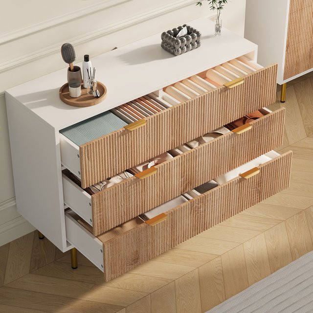 Comanlai Kommode mit Schubladen als Sideboard und Flur-Konsole in Weiß mit goldenen Beinen - Bild 1