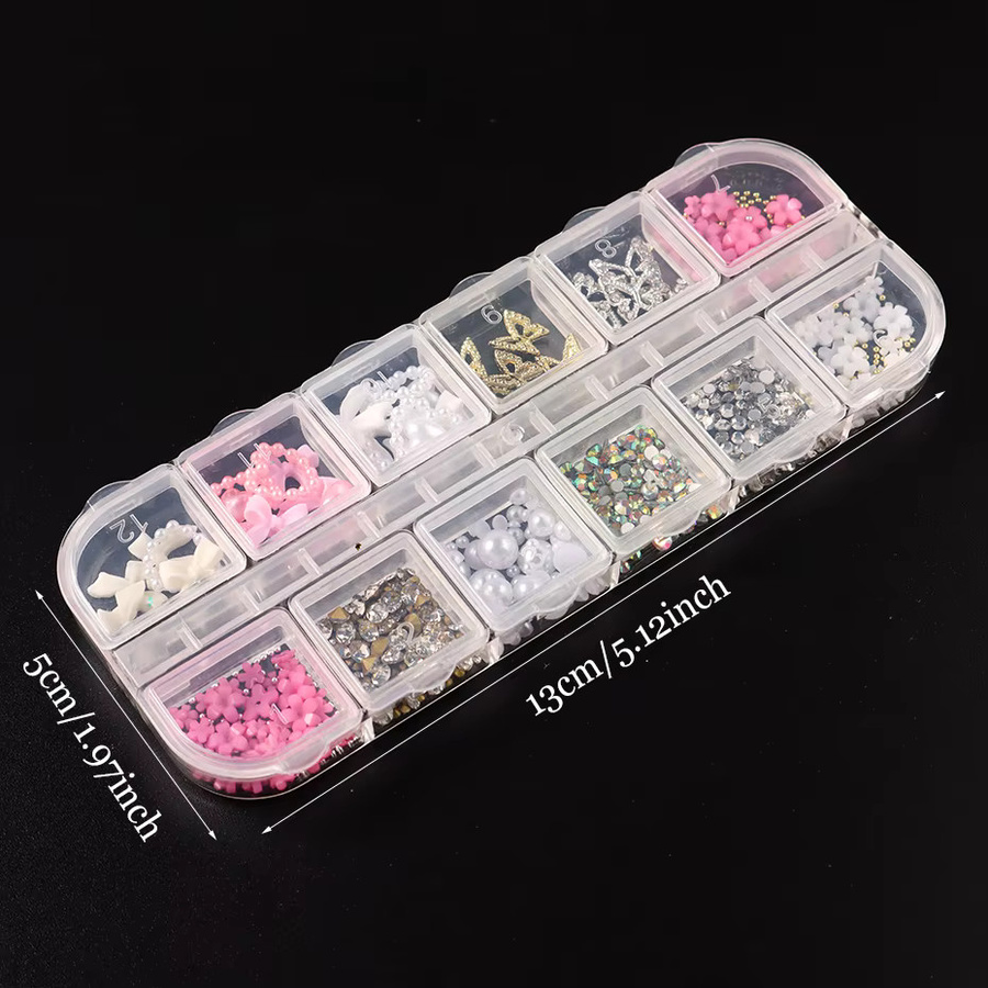 12-Gitter-Set 3D-Nagelkunst-Charms, mehrfarbig, Schmetterling, Blumen, Schleife, Strass - Bild 6