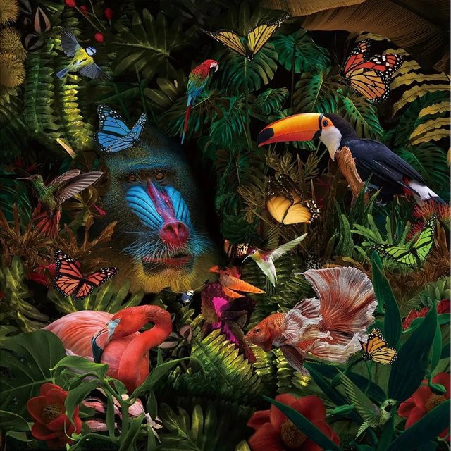 Art Universe Leinwandbild Dschungelparadies Natur Illustration Multicolour B: 100 cm, H: 100 cm - Bild 1