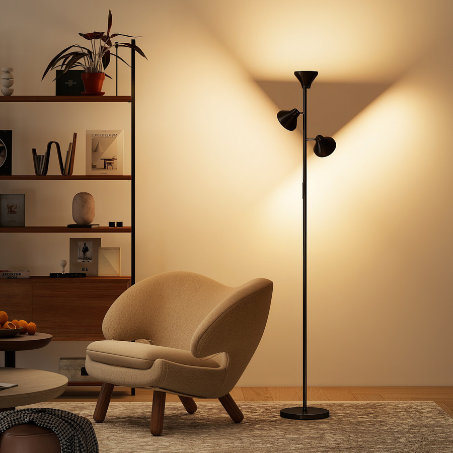 HOMCOM Stehlampe Schwarz mit RGBW LED, Dimmbar mit Fernbedienung und Touch-Steuerung, 3 drehbare Köpfe für Wohnzimmer und Schlafzimmer - Bild 2